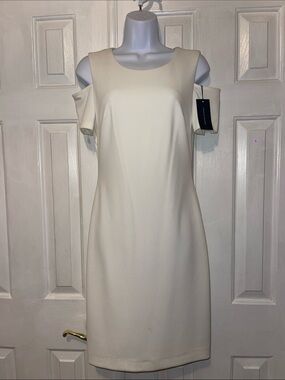 Tommy Hilfiger Cream Cold-Shoulder Shift Dress